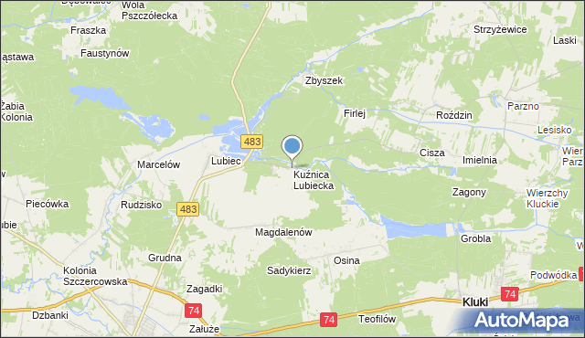 mapa Kuźnica Lubiecka, Kuźnica Lubiecka na mapie Targeo
